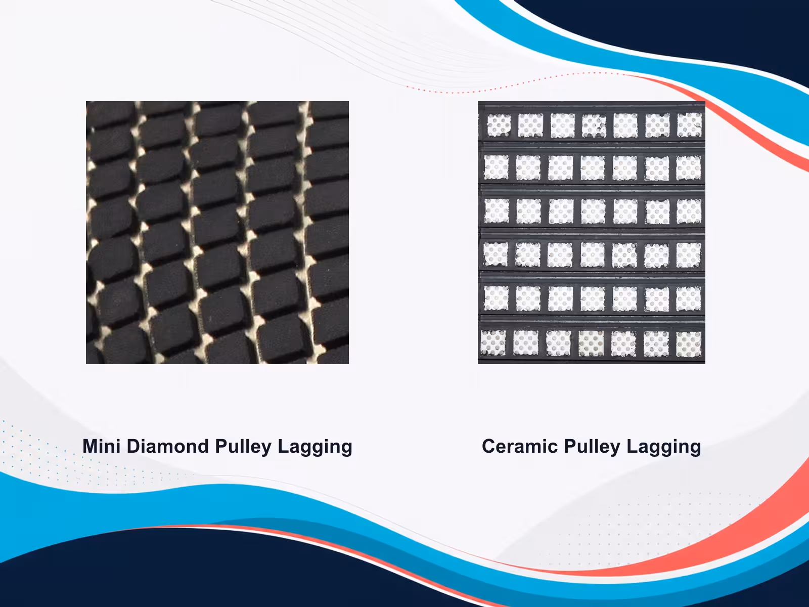 On the left, rubber with a diamond groove; on the right, dimpled ceramic: two laggings, two grip concepts for the drive pulley.