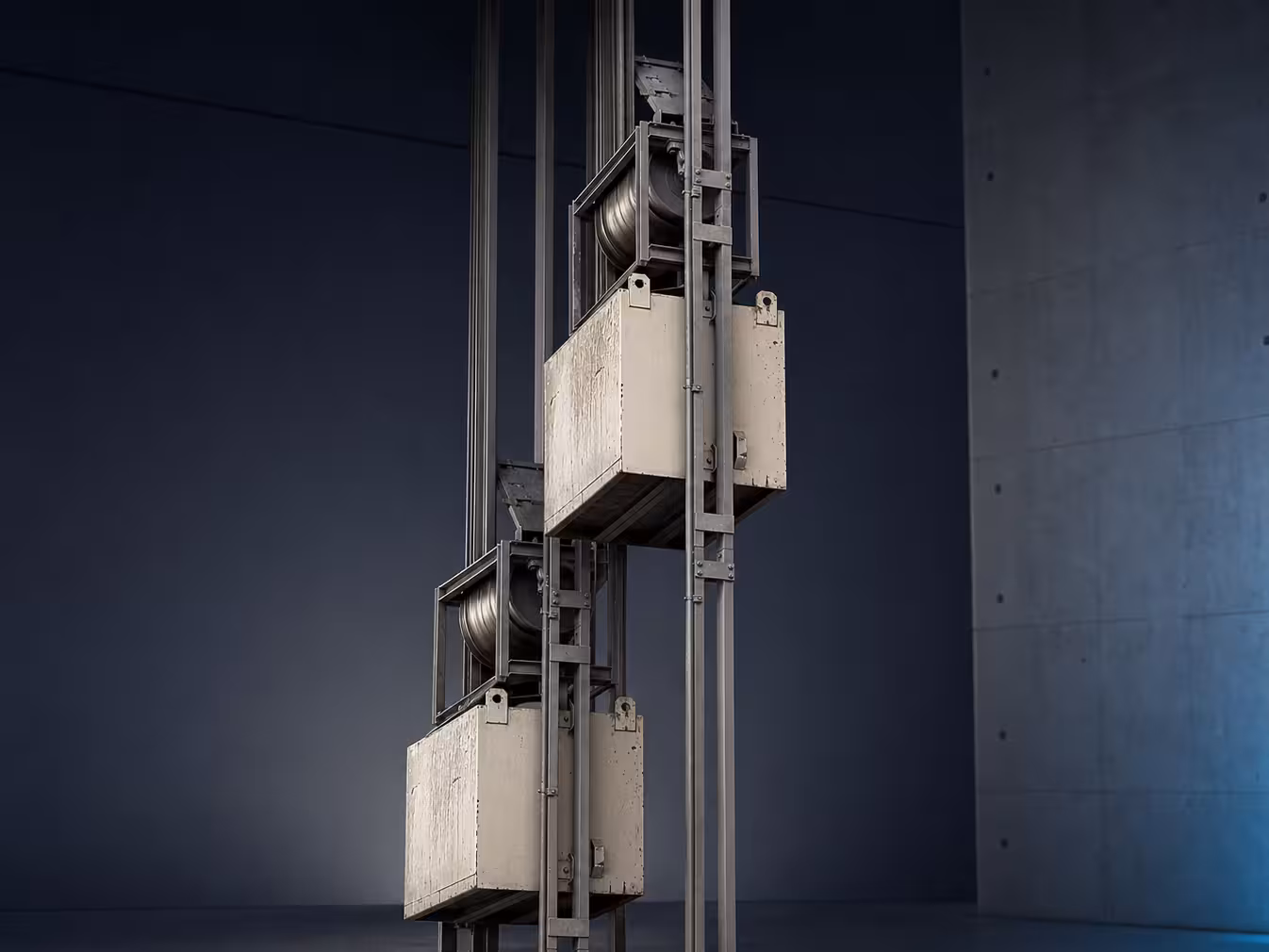 A gravity take-up holds the belt tension constant, even as the belt stretches under load. Without tension, the best lagging is no help. (AI-generated image)